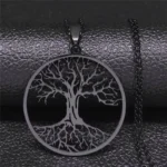 Pendentif Amulette Arbre De Vie Noir Moderne