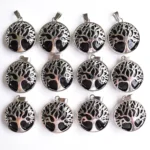 Lot De 12 Pendentif Arbre De Vie Obsidienne En Argent