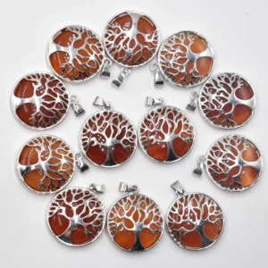 Lot De 12 Pendentif Arbre De Vie Onyx Rouge