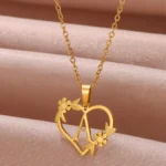 pendentif coeur et fleur en or pour femme