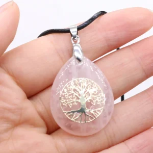 Pendentif arbre de vie quartz rose chakras