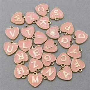 Lot De 26 Pendentif Lettre Initial Coeur Rose Clair