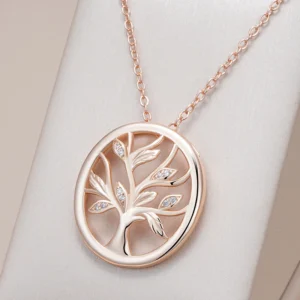 Pendentif arbre porte bonheur en or rose