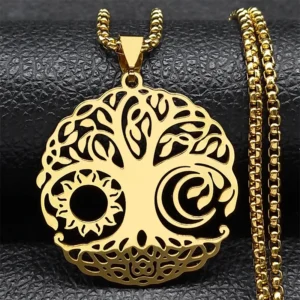 Pendentif arbre de vie esthétique soleil et lune