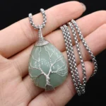 Pendentif Arbre De Vie Aventurine En Argent Avec Chaîne