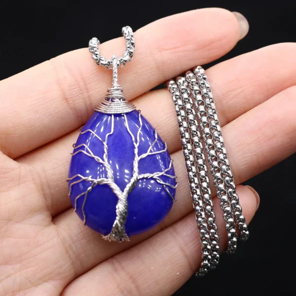 Pendentif Arbre De Vie Bleu En Argent Avec Chaîne