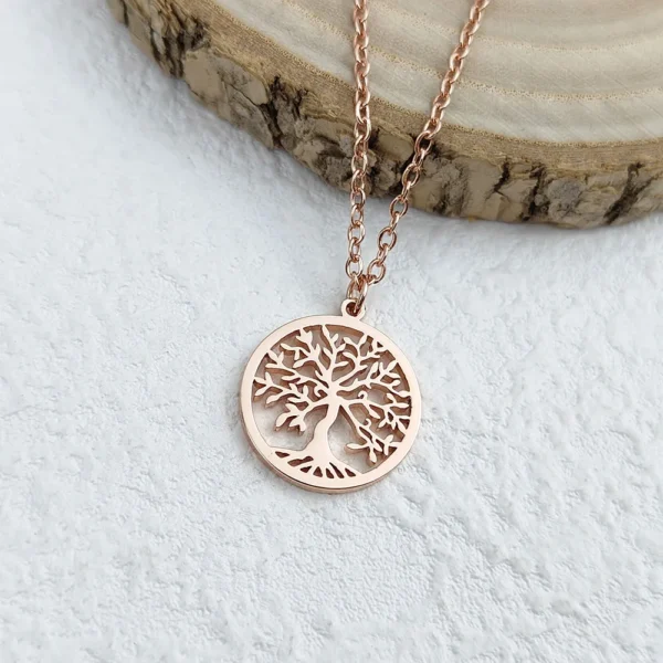 Pendentif arbre de vie moderne en or rose