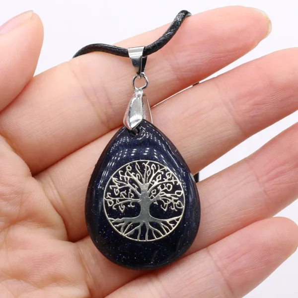 Pendentif arbre de vie pierre de sable bleu chakras