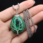 Pendentif arbre de vie malachite en argent avec chaîne