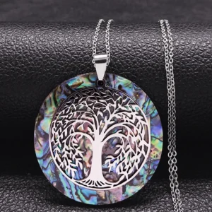 pendentif en argent arbre de vie avec coquillage