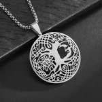 Pendentif arbre de vie creux soleil et lune en argent