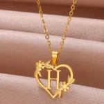 collier femme pendentif coeur fleur or