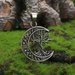 pendentif argenté lune arbre de vie